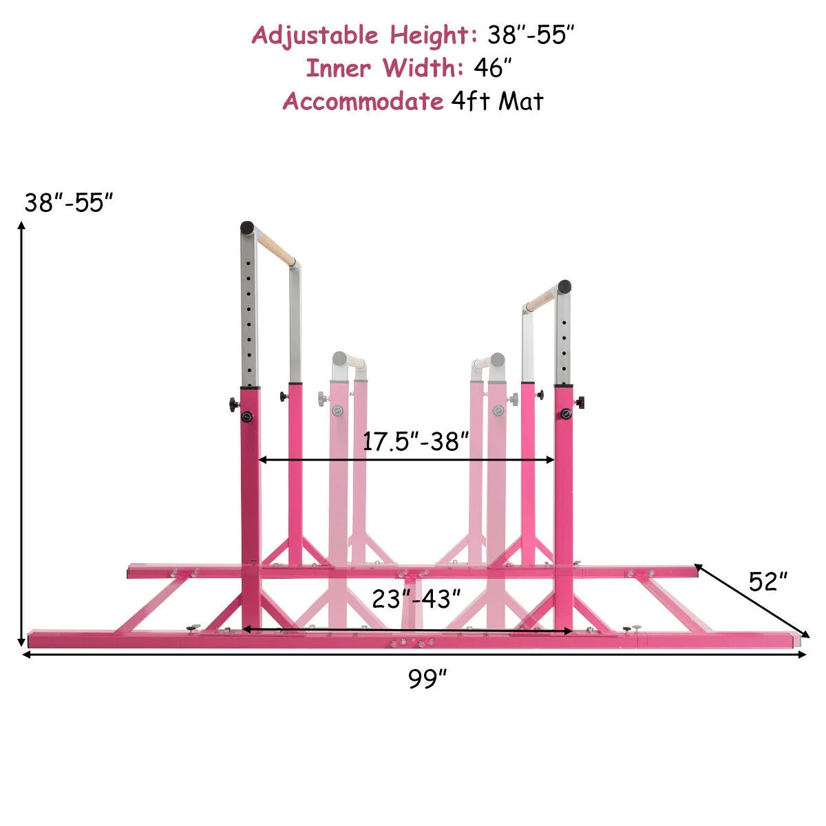 Kids Gymnastics Parallel Bars Double Horizontal Bars Adjustable Width Height - Image 8