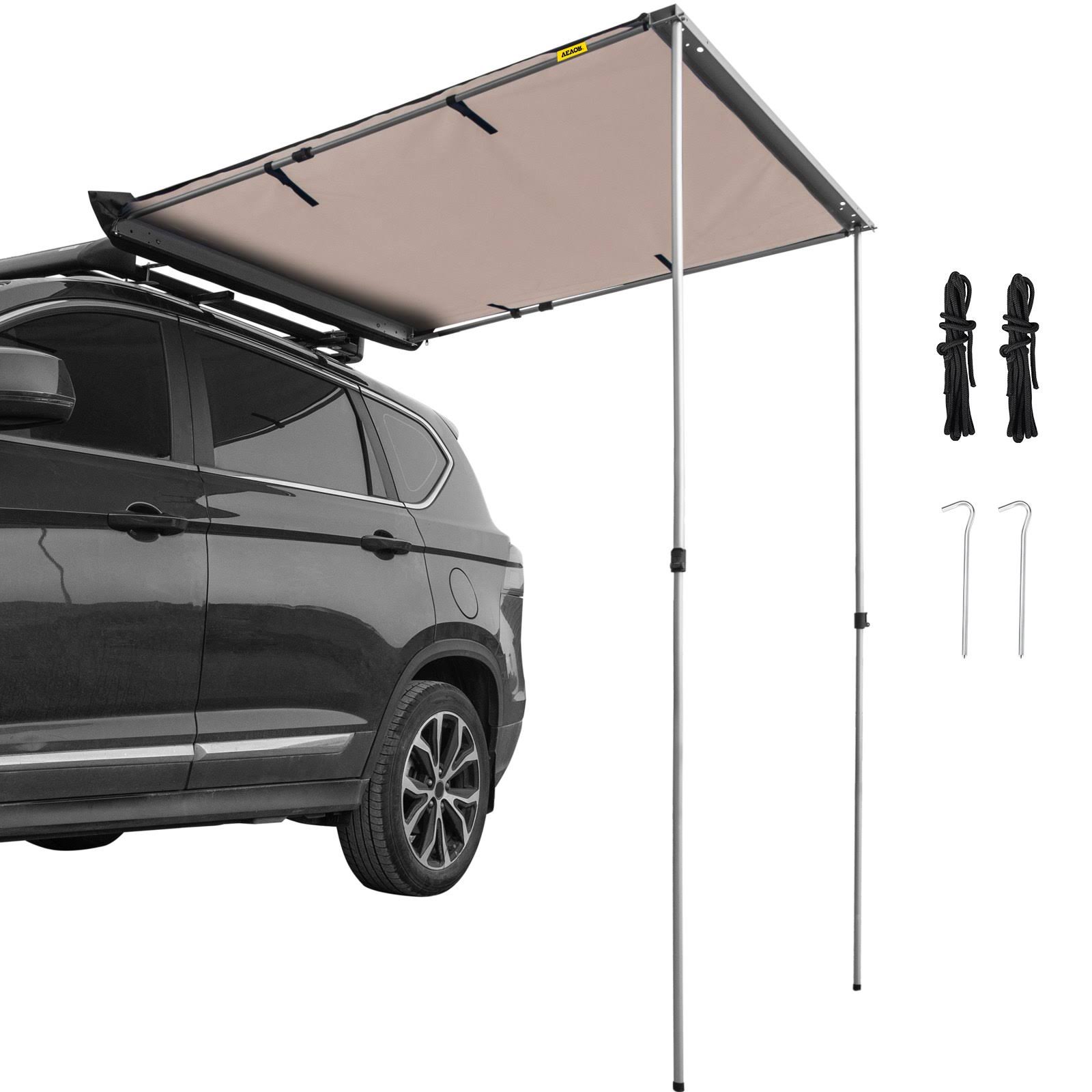 VEVOR Car Side Awning, 8.2'x6.5', Pull-Out Retractable Vehicle Awning Waterproof Uv50+, Telescoping Poles Trailer Sunshade Rooftop Tent w/Carry Bag