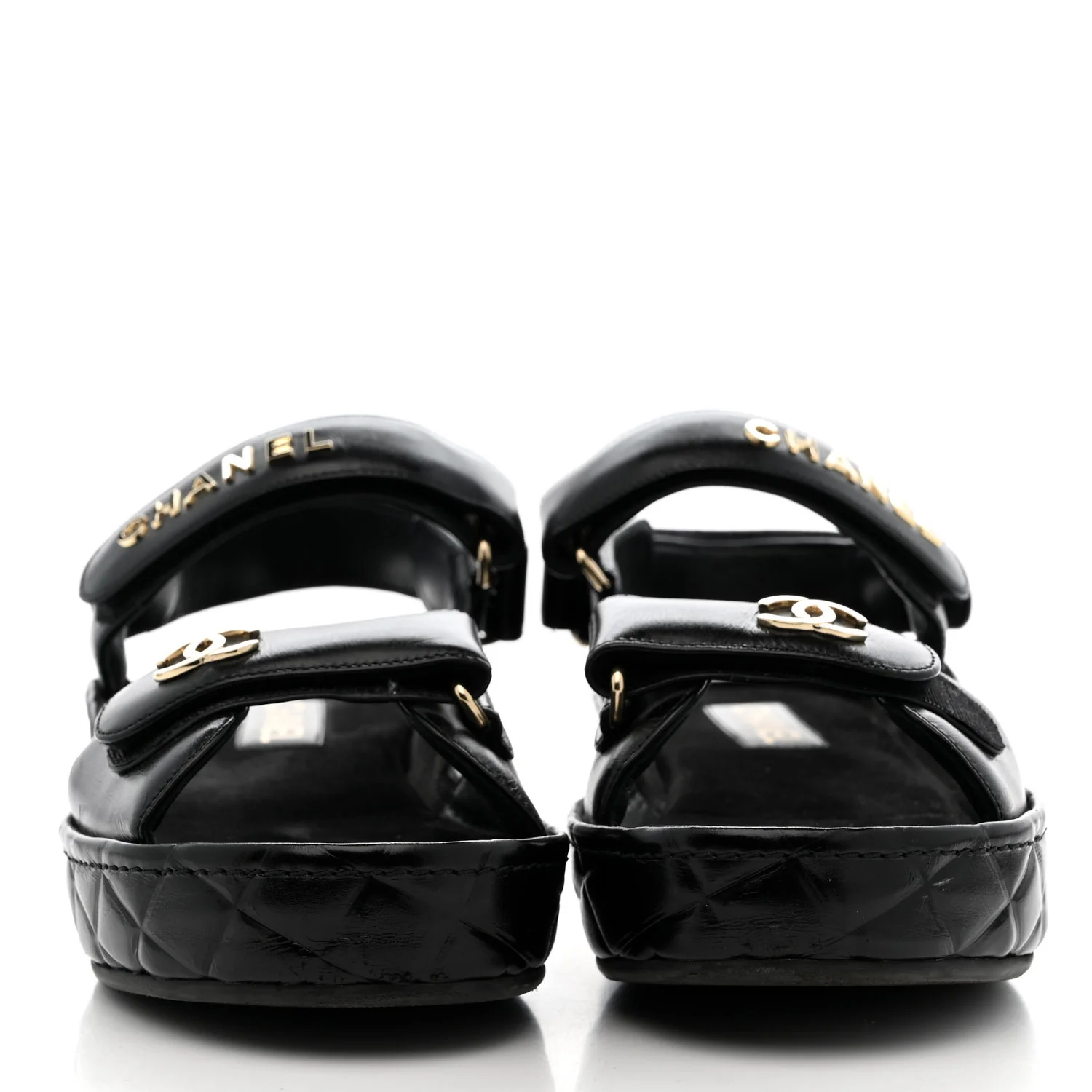 Shiny Calfskin Logo Platform Sandals 39 Black