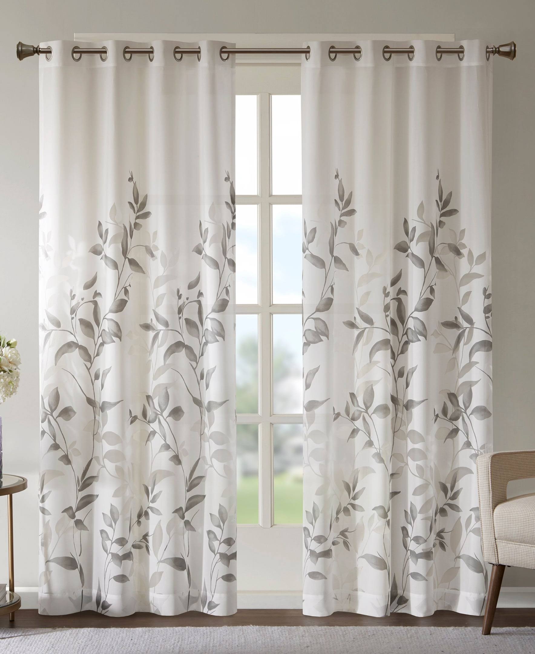 Madison Park Vera Burnout Printed Window Curtain, Grey