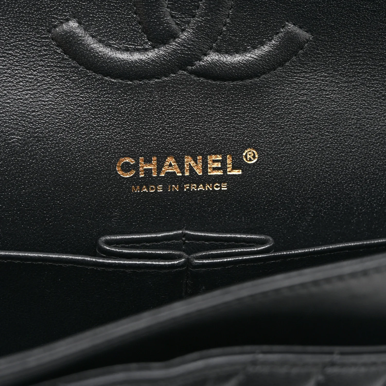 Lambskin Chevron Quilted Medium Double Flap Black