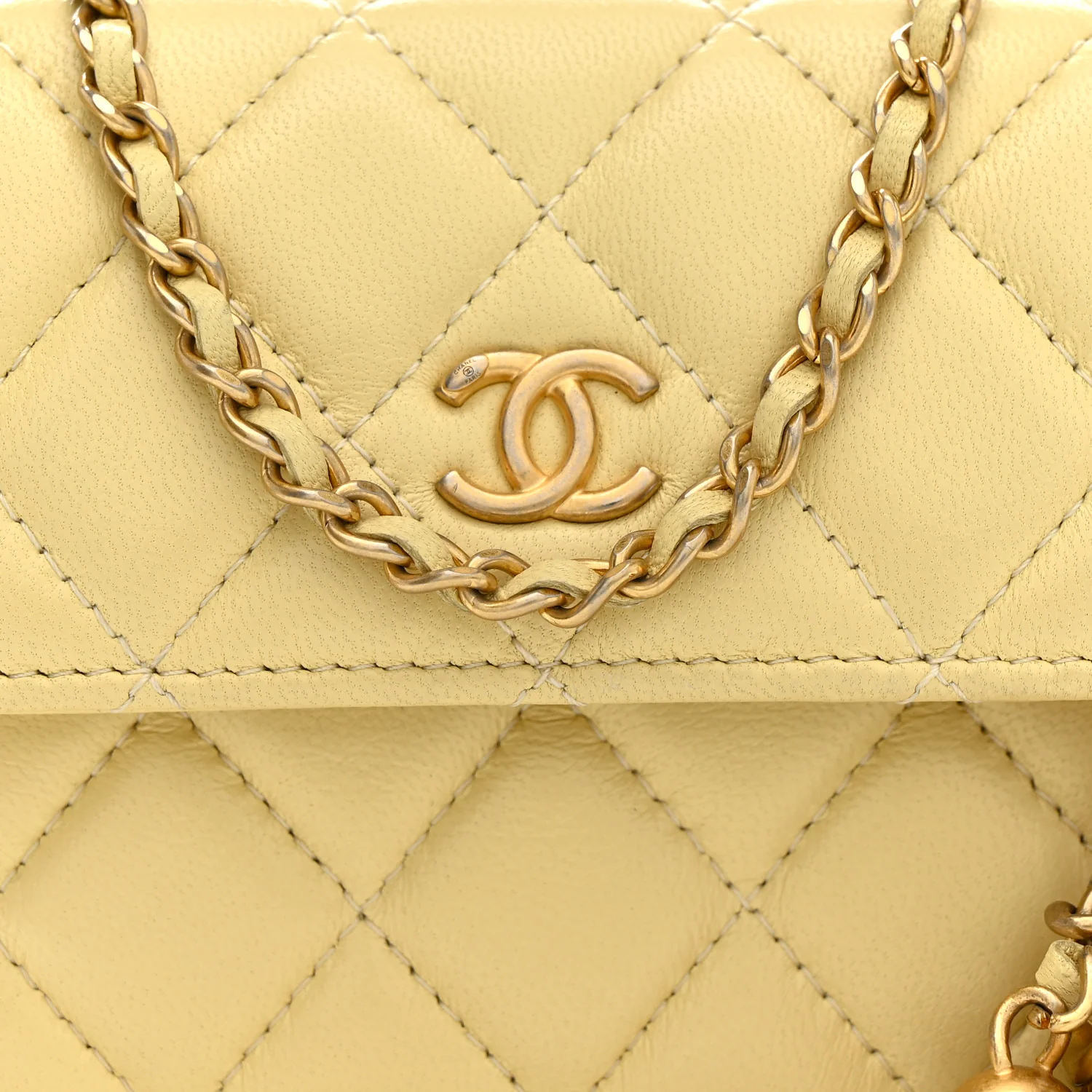 Lambskin Quilted Pearl Crush Clutch With Chain Yellow