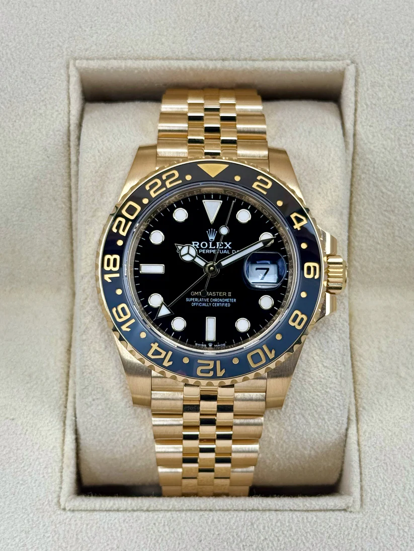 [Super Clone]RLX GMT-Master II 40mm 18k Yellow Gold Ceramic Bezel Black Dial Jubilee 126718grnr