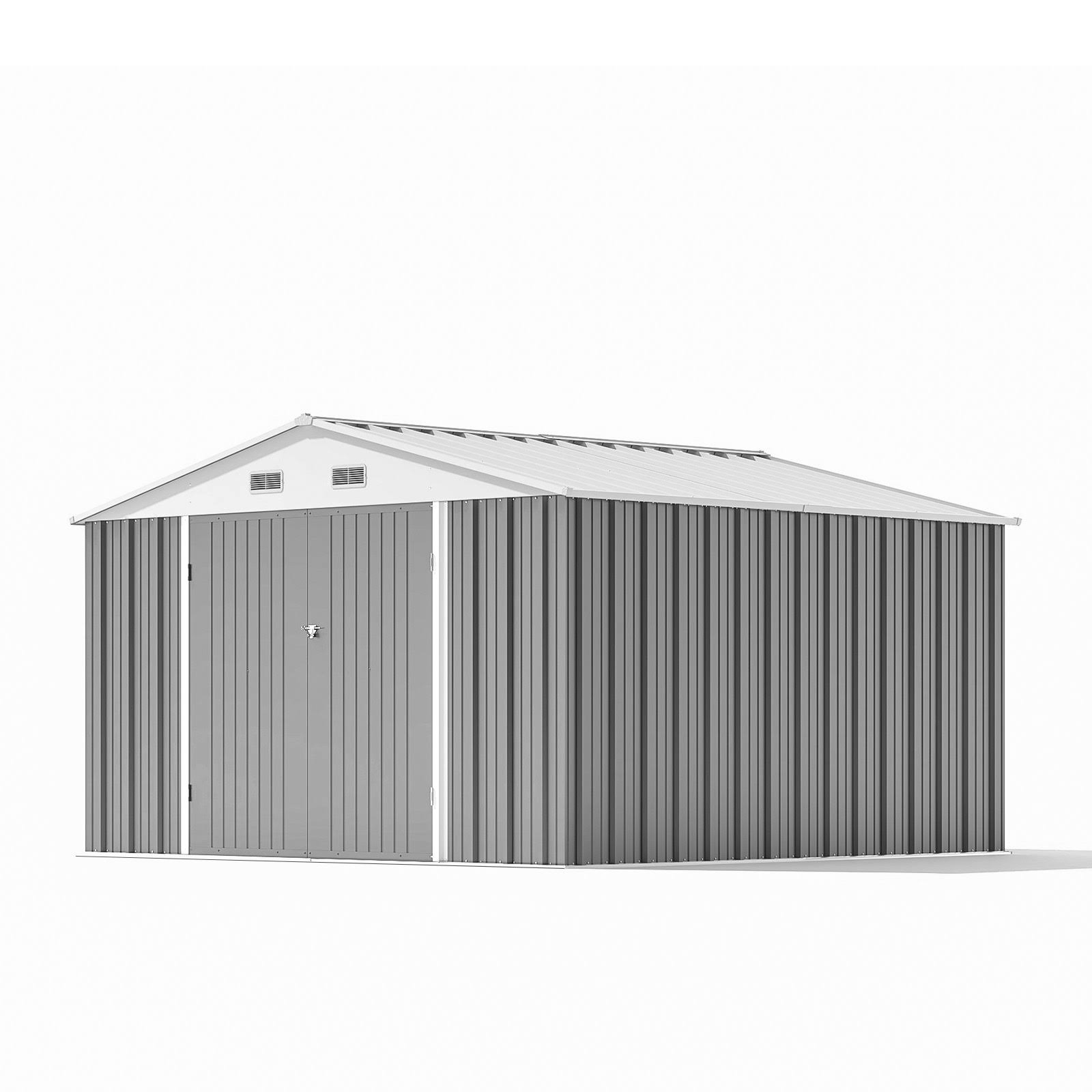 Patiowell 10' x 10' Metal Outdoor Storage Shed Kits with Sloping Roof and Double Lockable Door, Gray