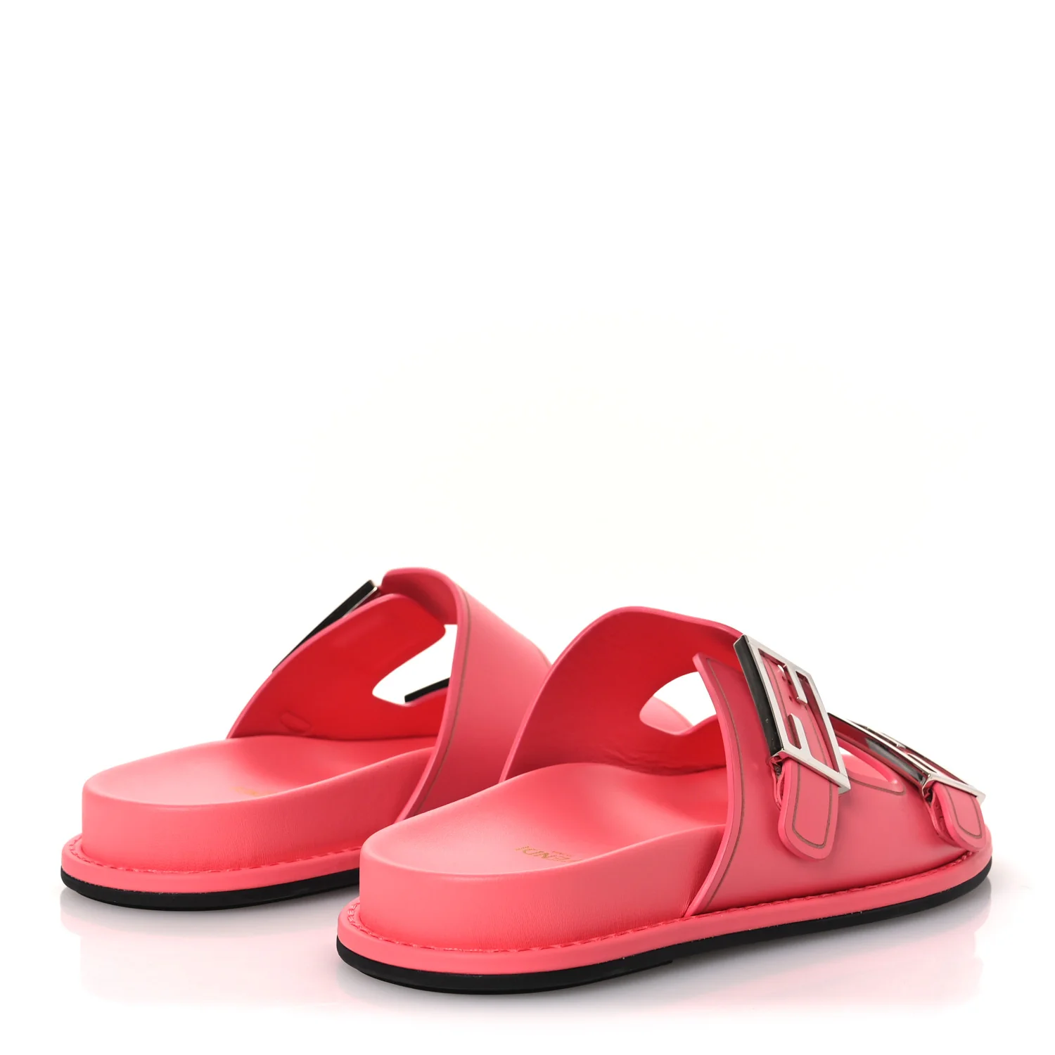 Vitello Fendi Feel Buckled Slide Sandals 38 Pink Dalia