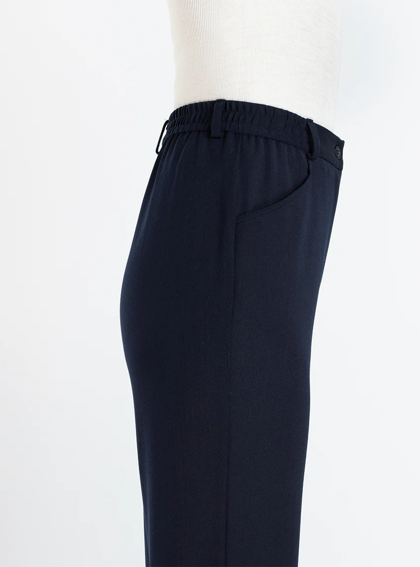 Pantalon femme en laine bleu marine