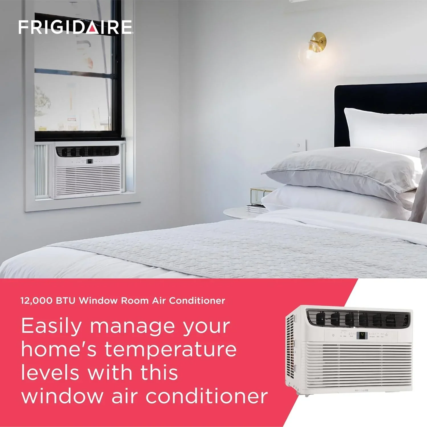 Climatiseur de fenêtre Frigidaire 5 000 BTU avec télécommande. Refroidit jusqu'à 150 pi². Fonctionnement silencieux.
