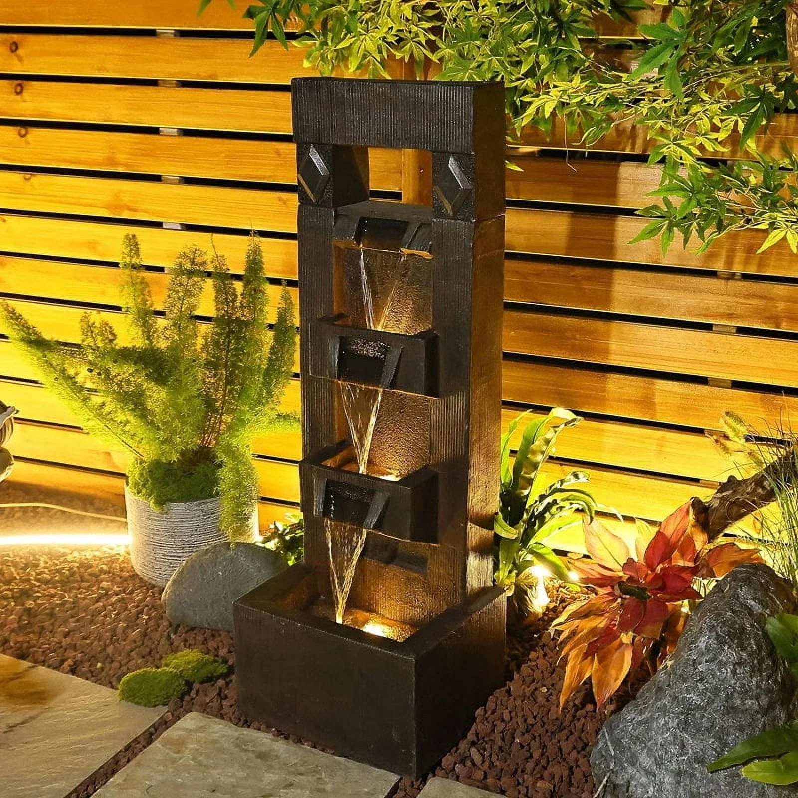 Outdoor Fountains and Indoor Waterfalls 4 Floor-Standing Water Fountain Outdoor with LED Lights for Garden, Living Room, Patio, Home Decor - Image 4