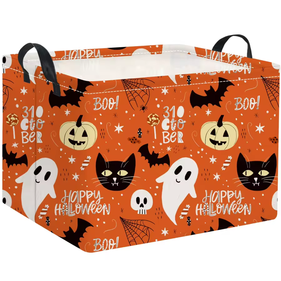 Haomeiliy Rectangular Halloween Basket For Boys And Girls Kids Trick Or Pumpkin Basket For Halloween Parties Cute Storage Bin Organizer Box Room