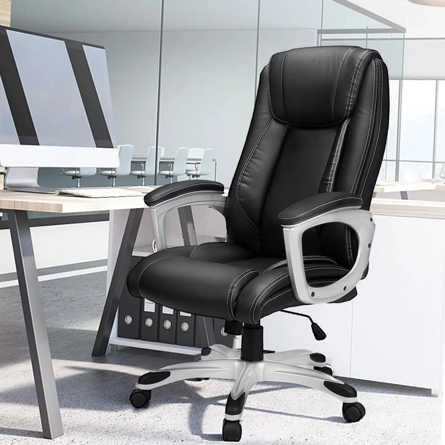 AECOJOY Office Chair Ergonomic, Leather Office Chair with High Back