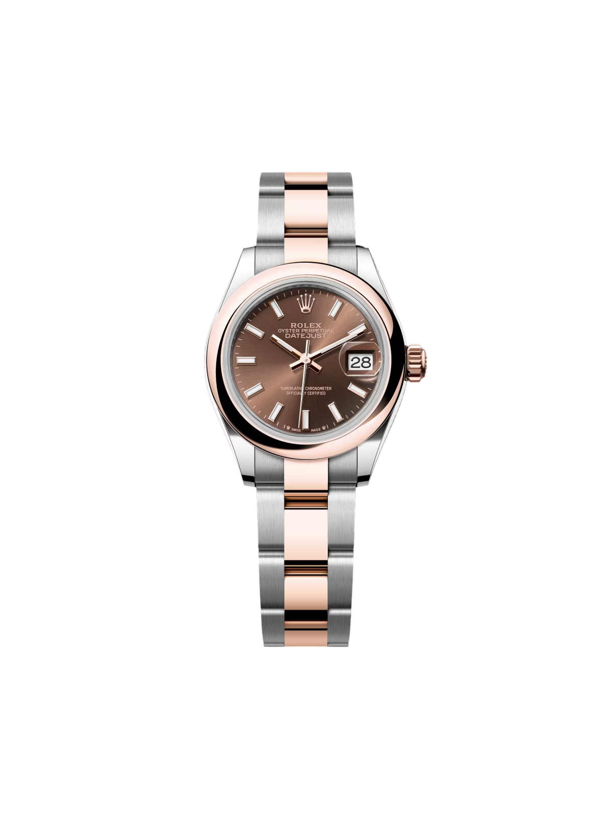 【Super Clone】RLX Lady-Datejust 28mm  279161 Chocolate Stick Dial, Two Tone Stainless Steel & 18K Rose Gold Oyster Bracelet Women's Watch