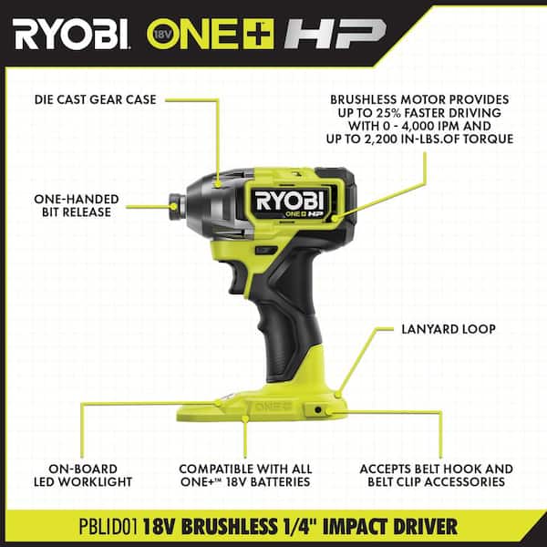 ONE+ HP 18V Brushless Cordless 3 Tool Combo Kit w/Drill/Driver, Impact Driver, 4 0 Ah Battery, Batteries, Charger Bag Image 4