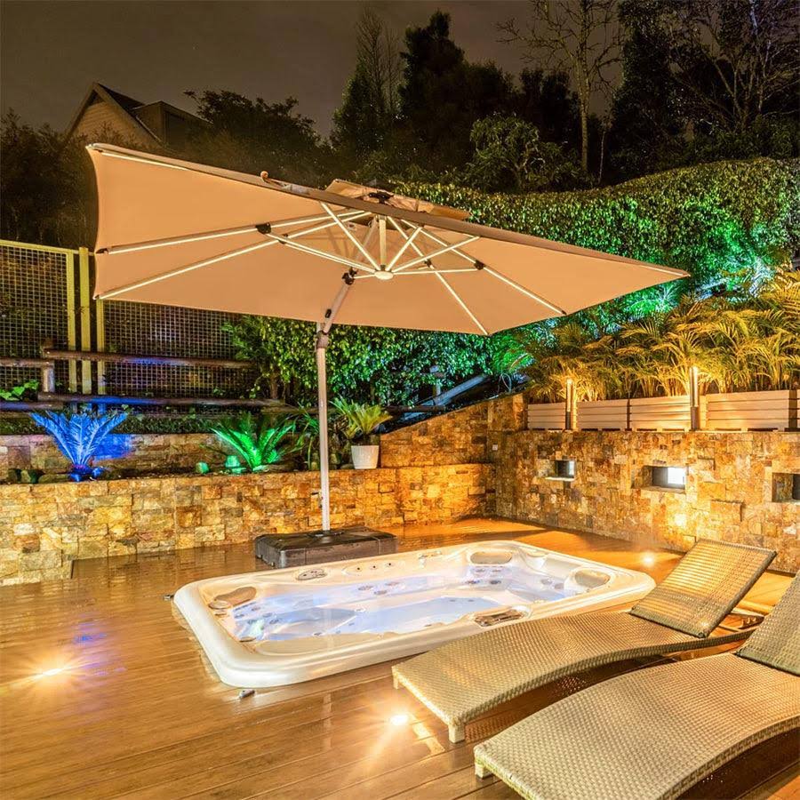 Purple Leaf 11 Feet Solar Powered LED Square Cantilever Patio Umbrella