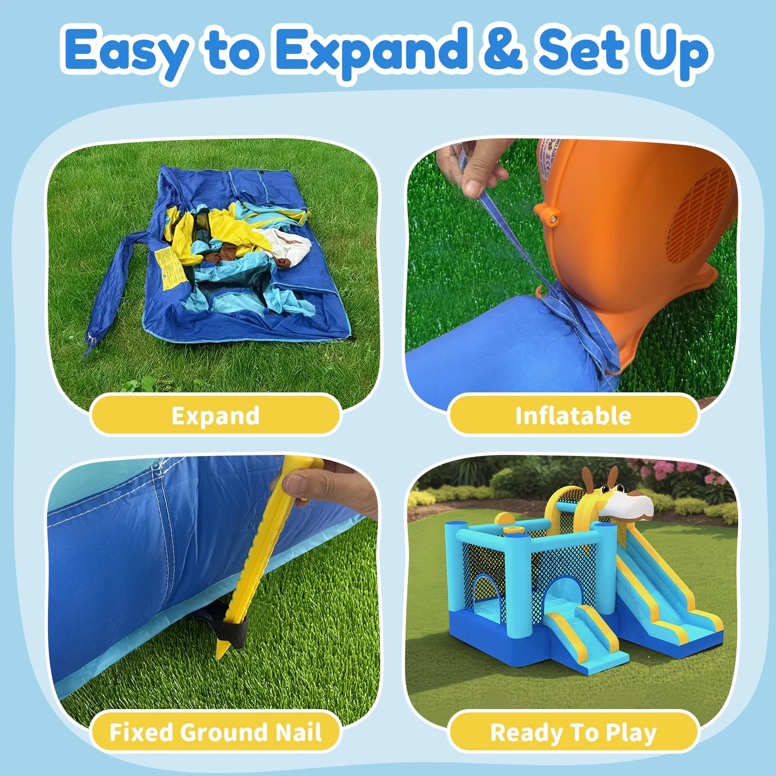 114''x 114'' x 92 5'' Inflatable Bounce Houses for Kids 3 10 with Blower Double Slide and Ball Pit/Indoor Bouncy House, PVC, Child, Teen, Toddler��Blue(Blue) Image 7