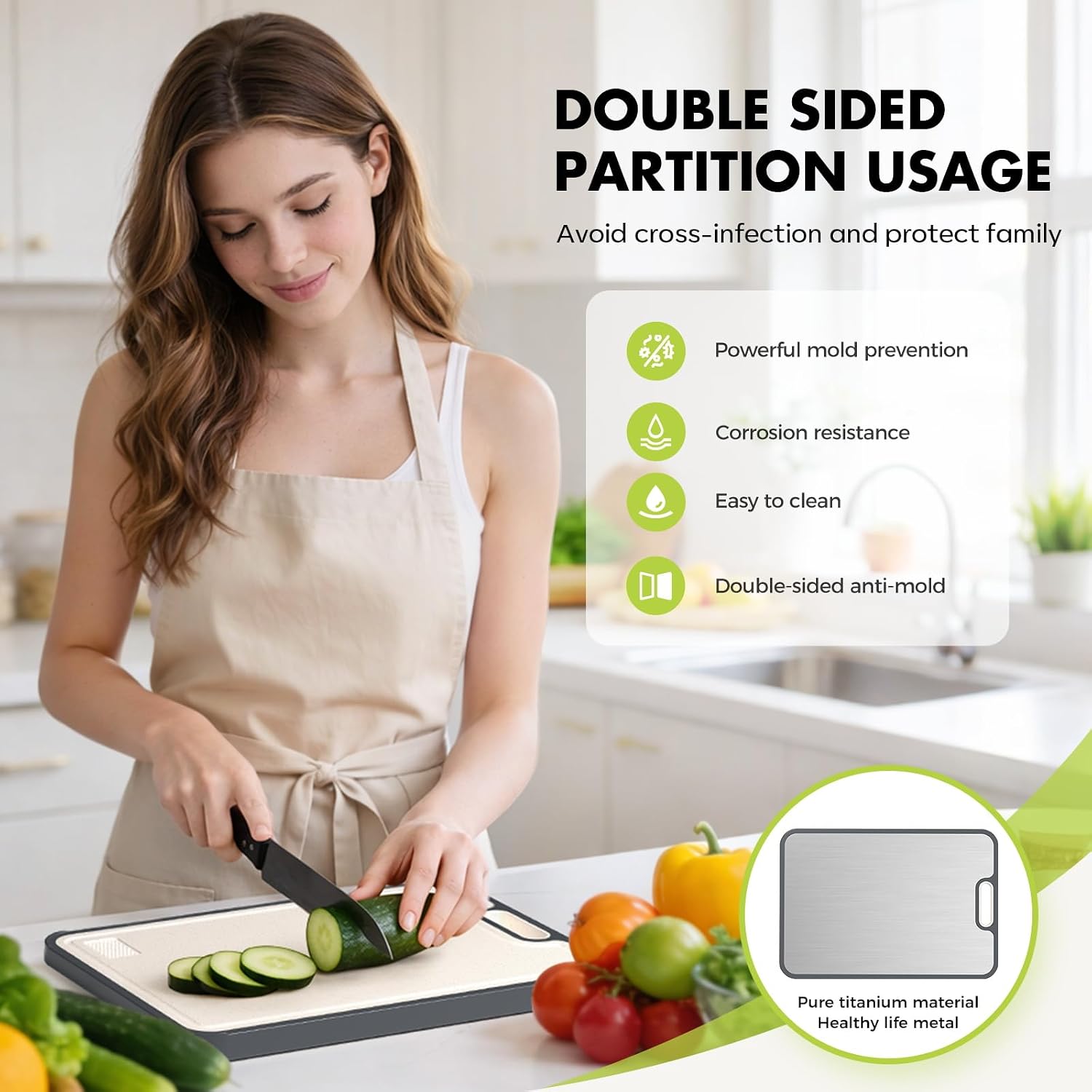 Titanium Cutting Board for Kitchen, Pure Titanium/PP, Size 16”×11”