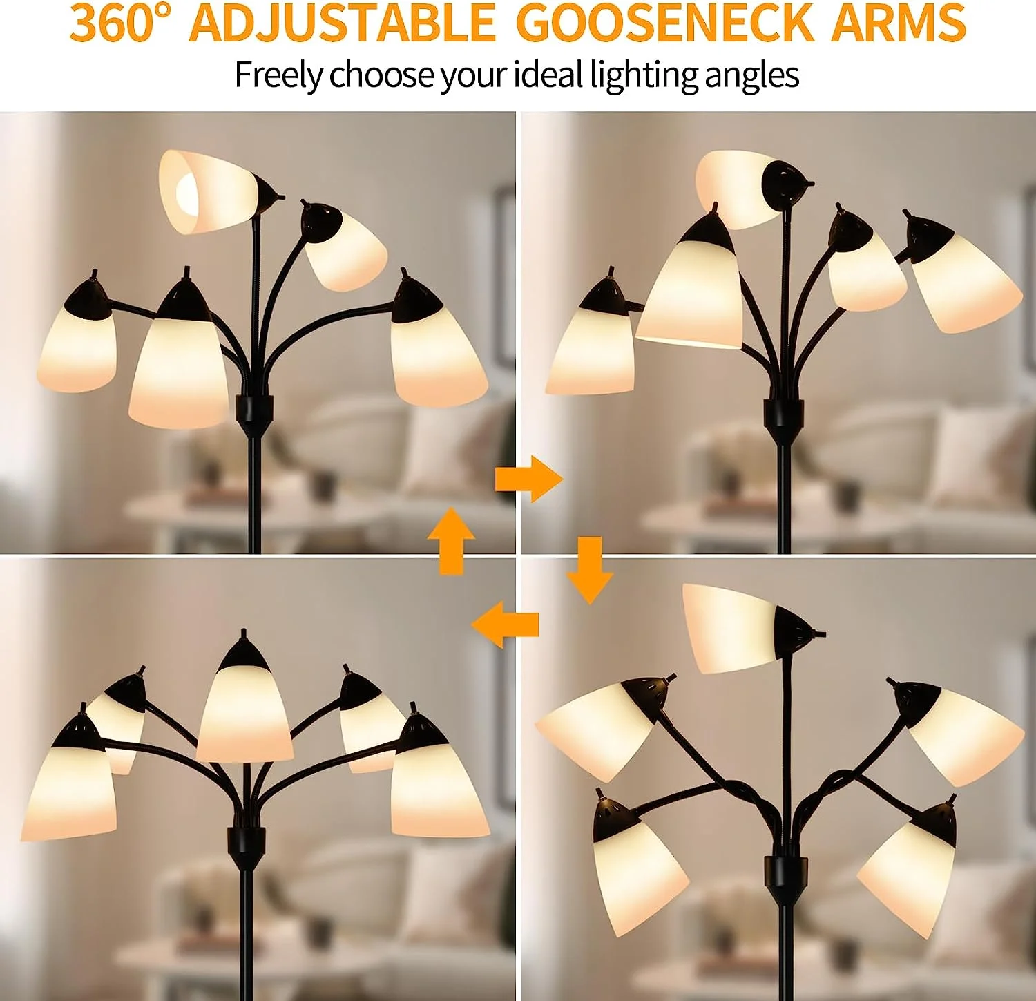 DINGLILIGHTING Floor Lamp Tall for Room: Flexible Gooseneck Floor Lamps Standing for Bedroom Home Office - Modern Floor Lights 5 - Light