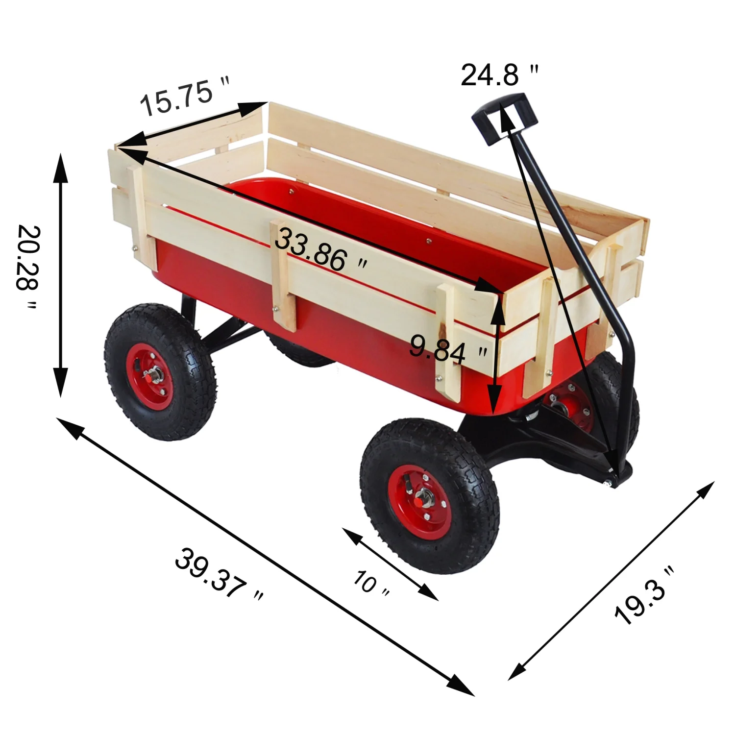 CLEARANCE! Outdoor Sport Red Wagon All Terrain Pulling w/Removable Wooden Side Panels Air Tires Big Foot Panel Wagon 330 lbs. Weight Capacity Sturdy All Steel Wagon Bed Kids' Pull-Along Wagons (Red)(176 lbs/Red) - Image 9