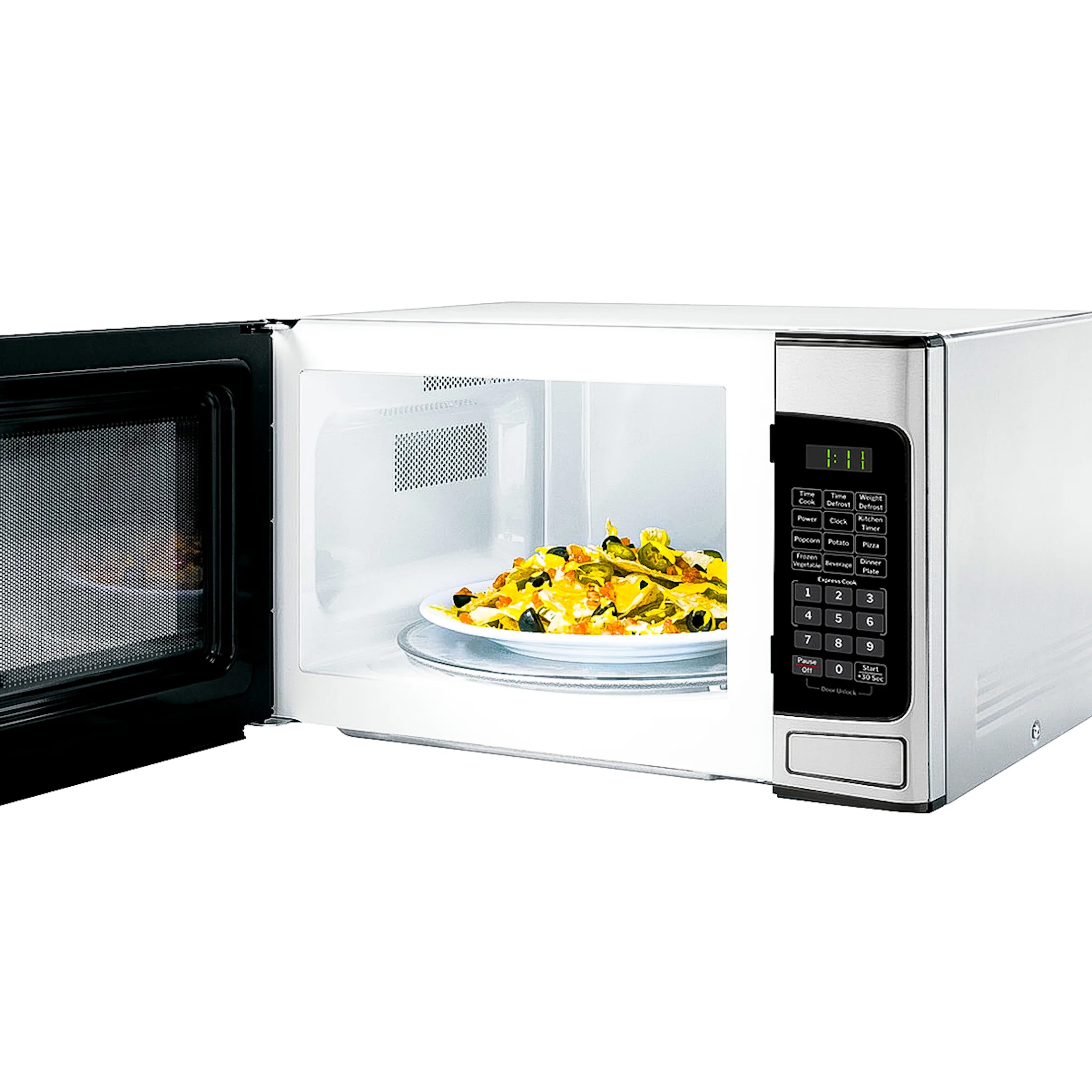 GE 1.1 cu ft Countertop Microwave Oven, 950W, Stainless Steel, One - Touch Cooking, Turntable, Auto Defrost, Child Lock, Model GCST11N1WSS