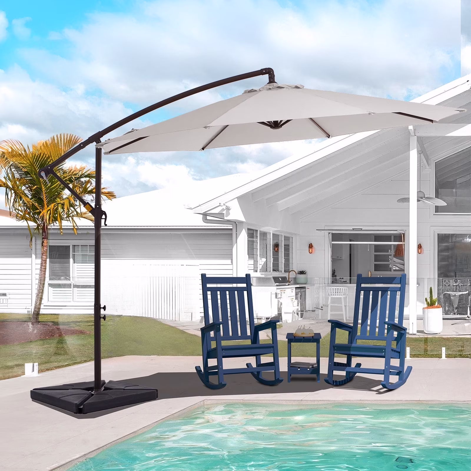 10ft Heavy Duty Patio Hanging Offset Cantilever Patio Umbrella W/ 4-Piece Base Included Included, Beige(Beige) - Image 5