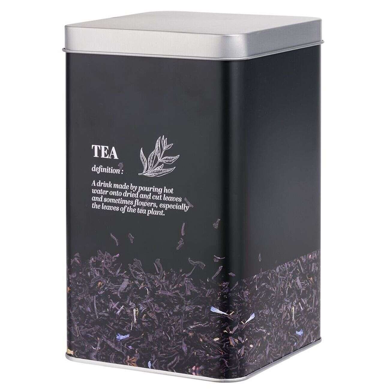 Boîte à thé en métal noir design Tea - 10,7x10,7xH.17,5cm