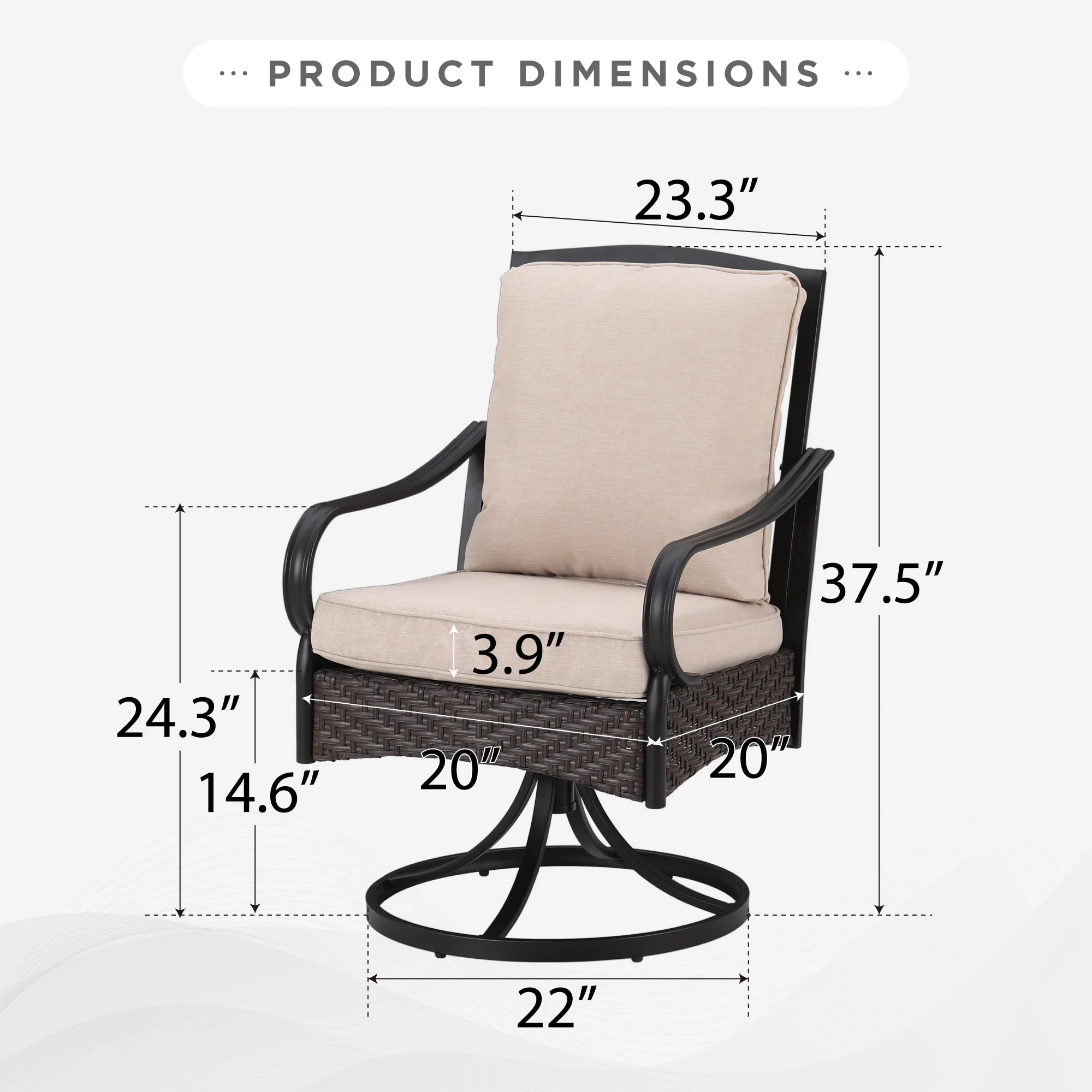 Patio Swivel Dining Chairs Set of 4 with Beige Cushions(4) - Image 9