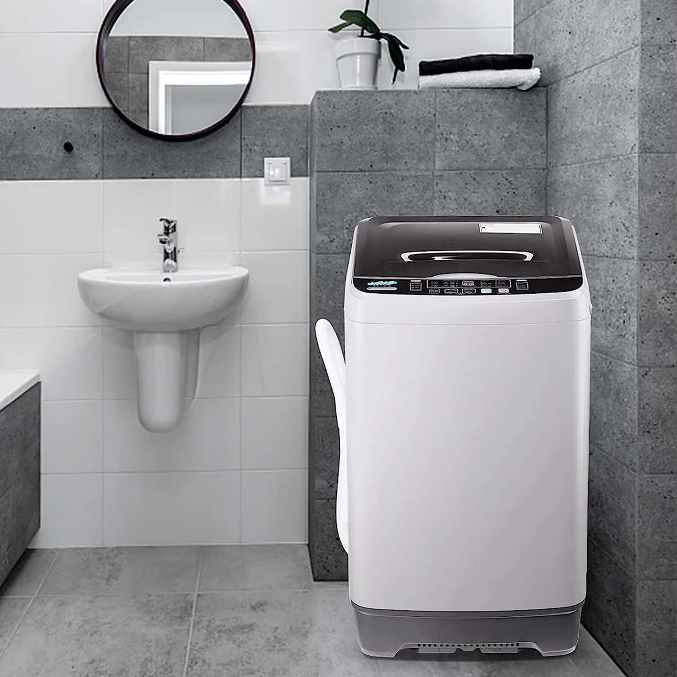 Full-Automatic Washing Machine, Portable Laundry Washer, Compact 17.7 lbs, LED Display, Drain Pump, 10 Wash Programs 8 Water Levels(GREY) - Image 5