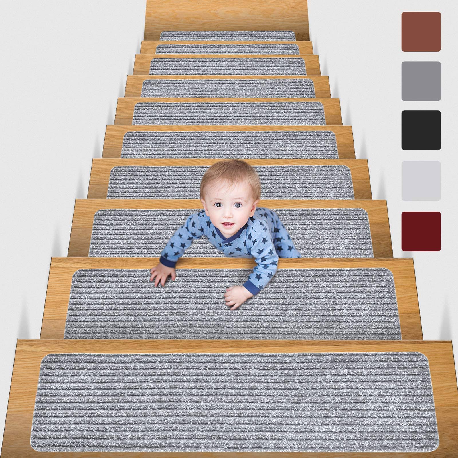 MBIGM 8 x 30 (15 in Pack) Non-Slip Carpet Stair Treads Non-Skid Safety Rug Slip Resistant Indoor Runner for Kids Elders and Pets