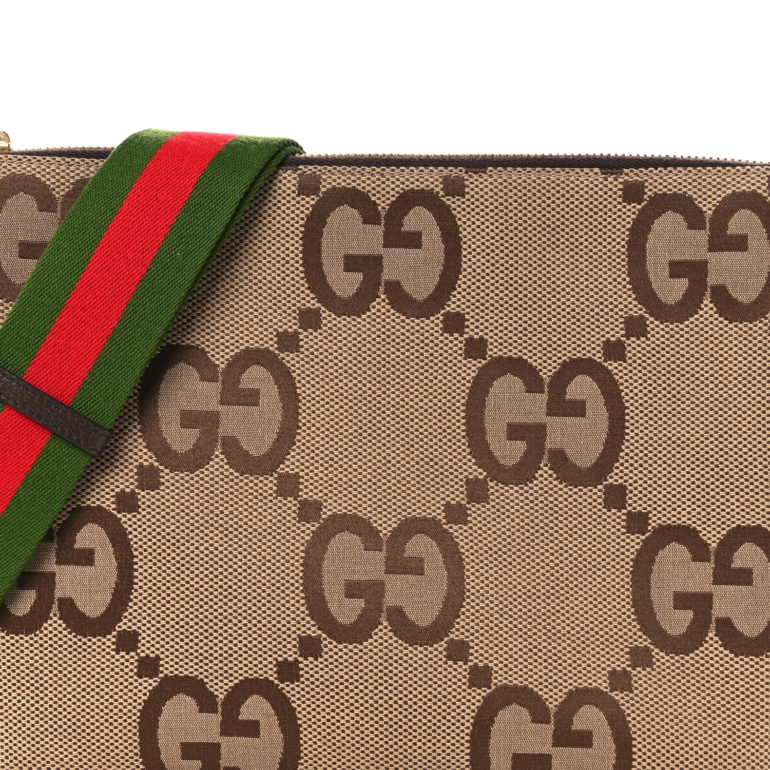 Monogram Jumbo GG Textured Dollar Calfskin Web Wristlet Messenger Bag Camel Ebony New Acero