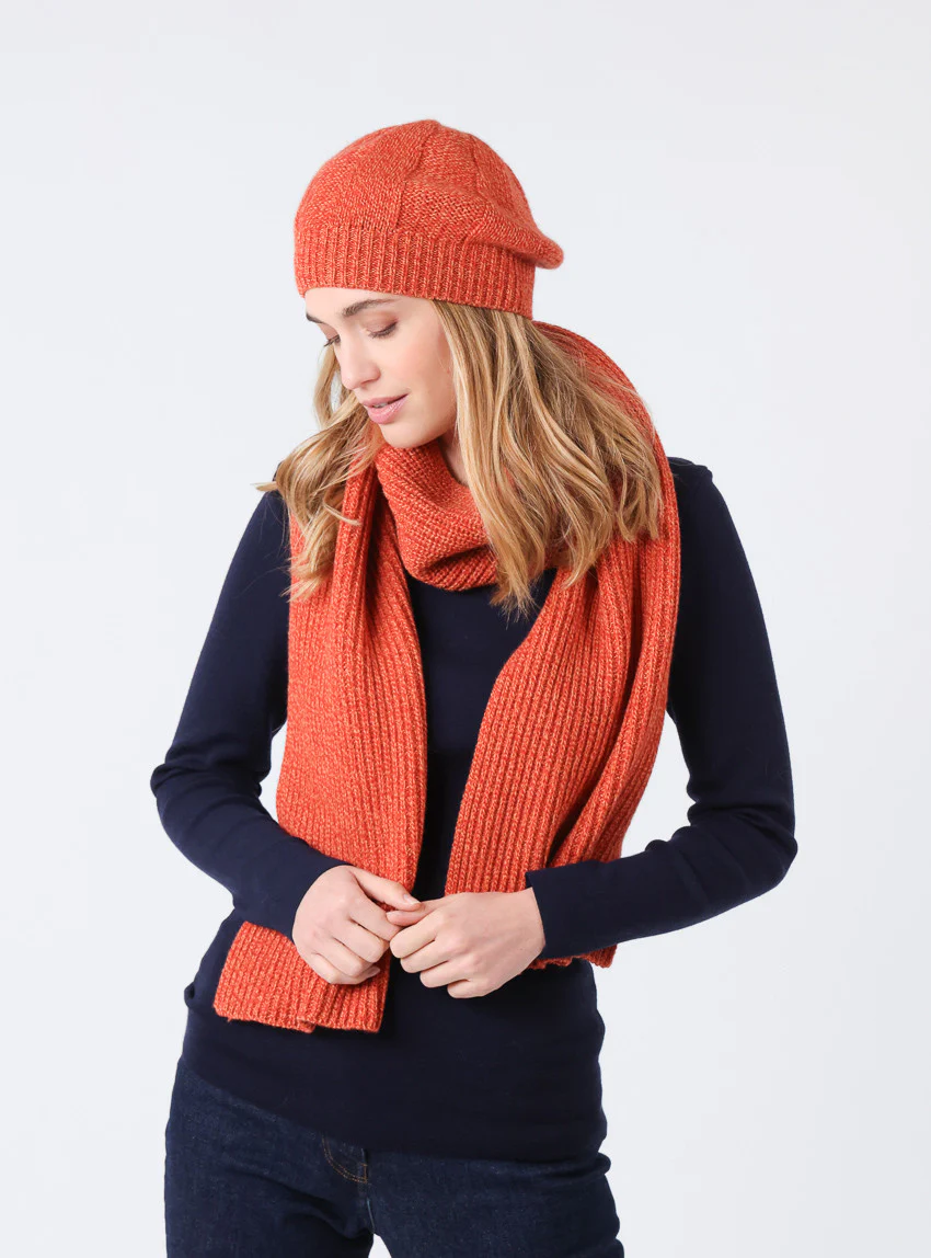 Béret femme en laine lambswool orange mouline