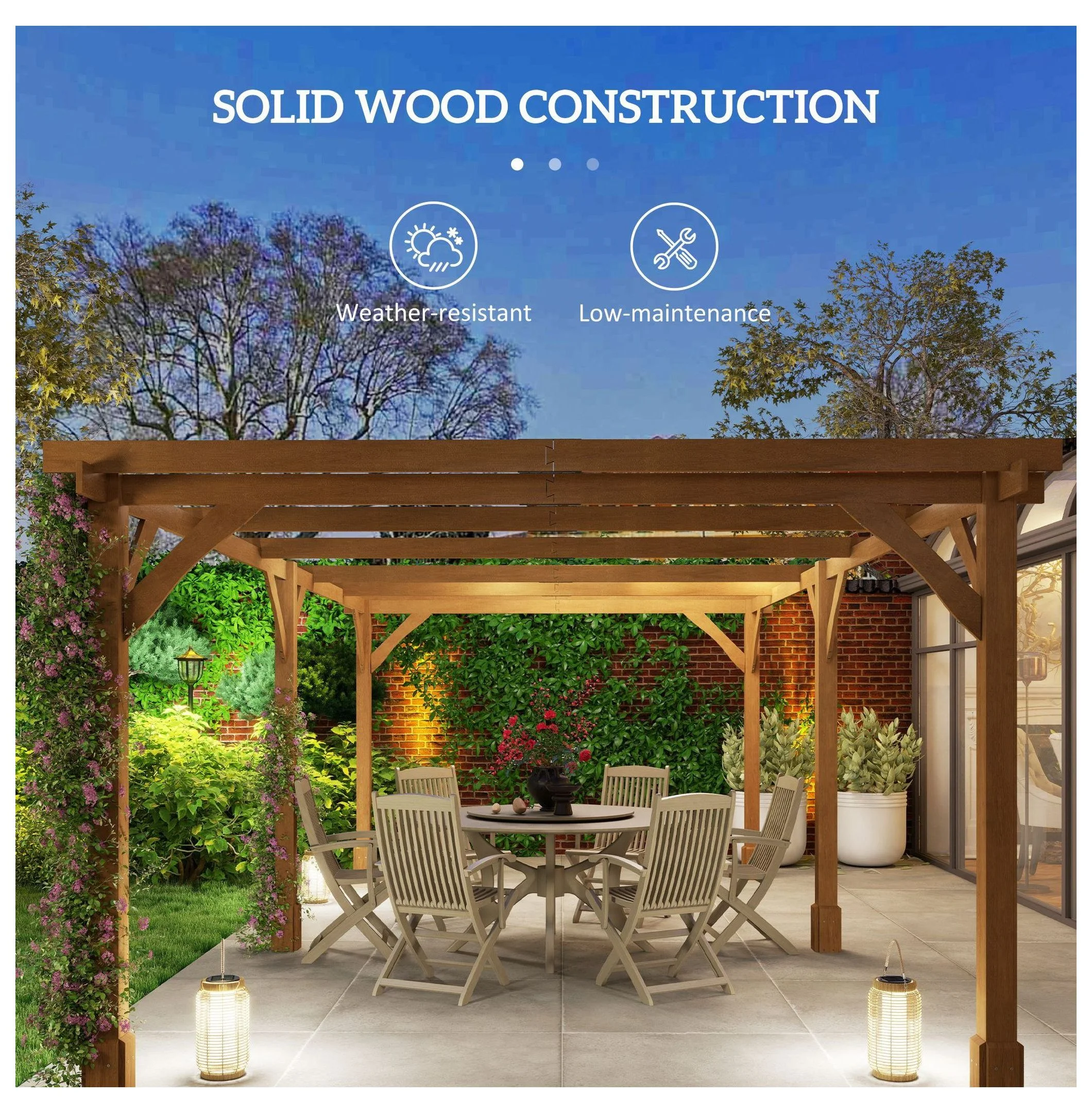 20x10ft Wood Pergola, Outdoor Gazebo Grape Trellis Dark Brown Image 4
