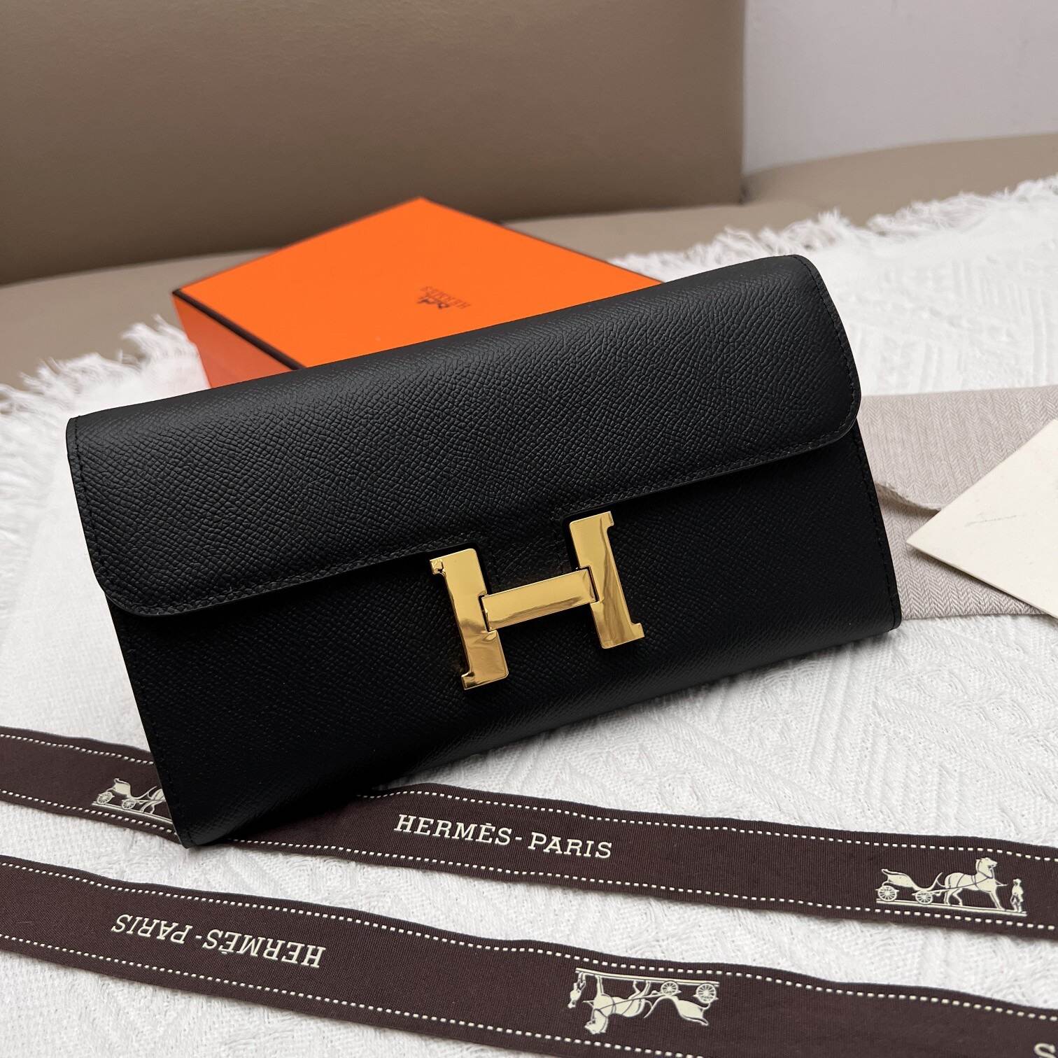HERMES Constance To Go バックル付きシルバーエプソン財布牛革クラッチウォレットカードケース