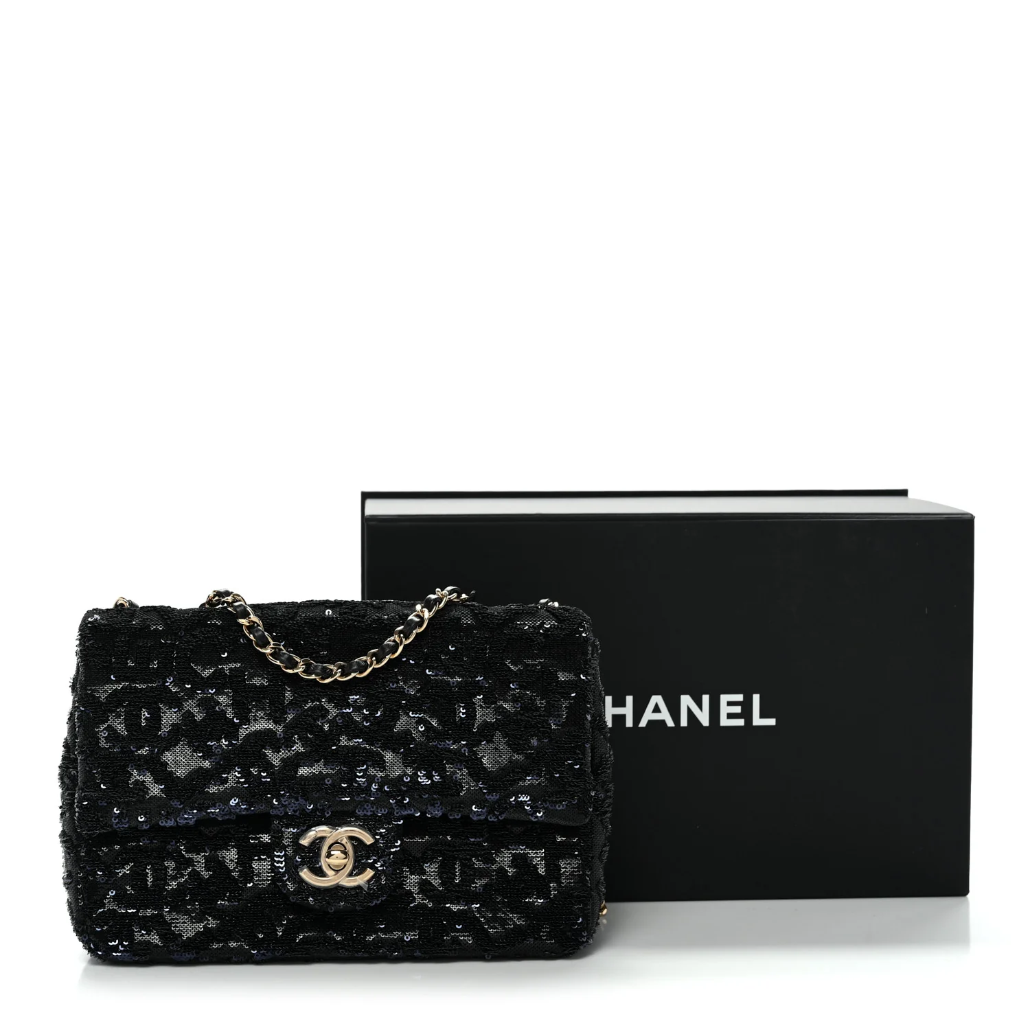 Sequin Quilted Small Single Flap Black