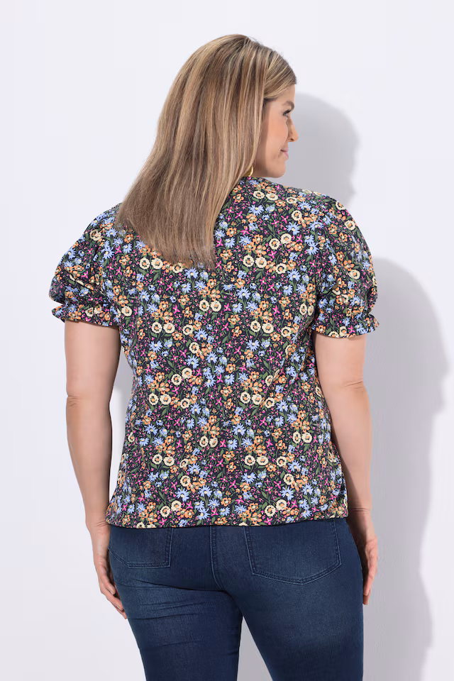 Bird Print Puff Sleeve Tee