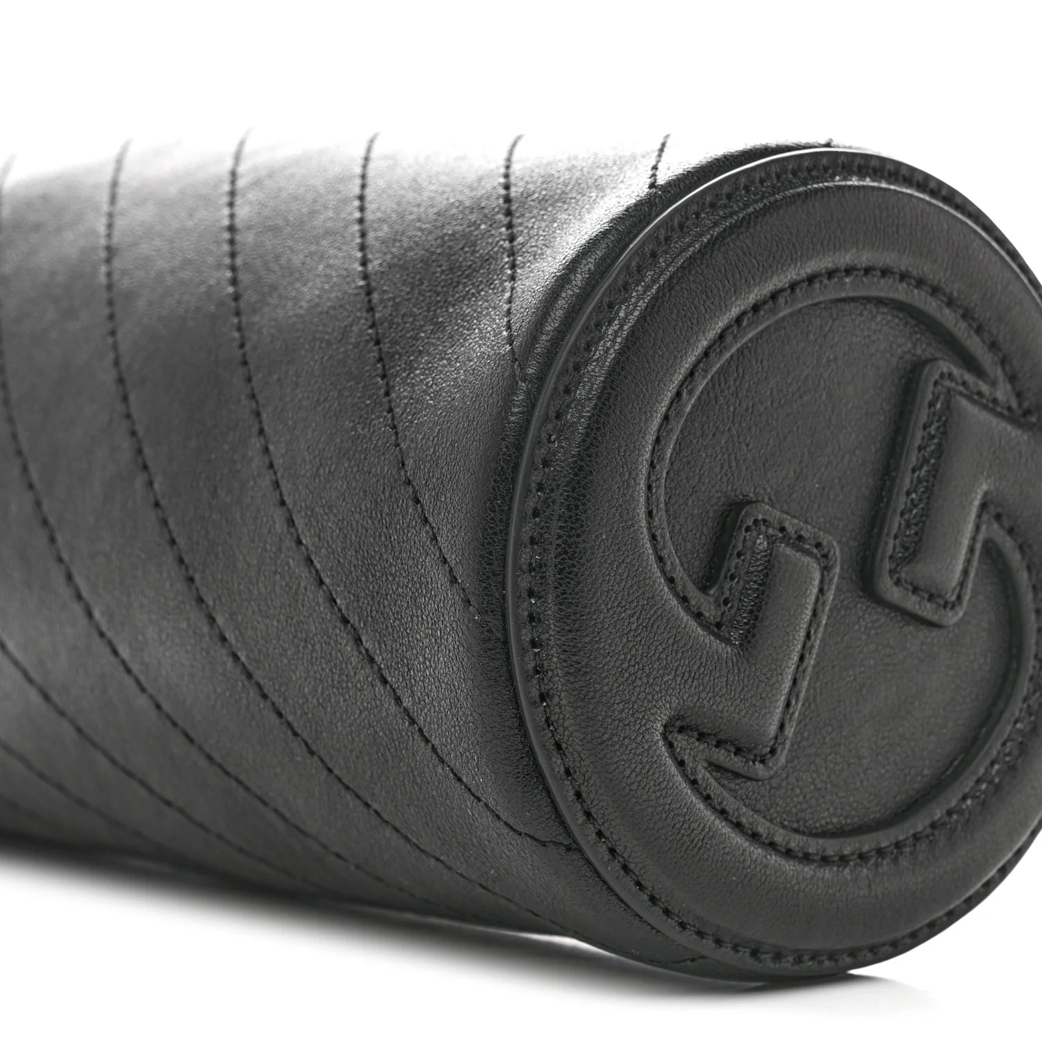 Sakai Be Green Calfskin Diagonal Stitched Mini Blondie Barrel Shoulder Bag Black