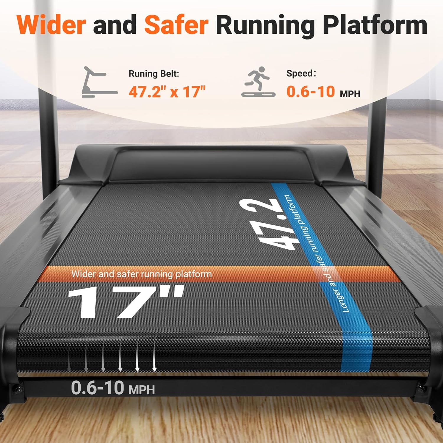 3.5HP Folding Treadmill, 300lb Capacity, 15 Levels Auto Incline Treadmills for Home Running and Walking Max 10MPH Speed Foldable EleTreadmill Running Machine with APP Bluetooth - Image 6