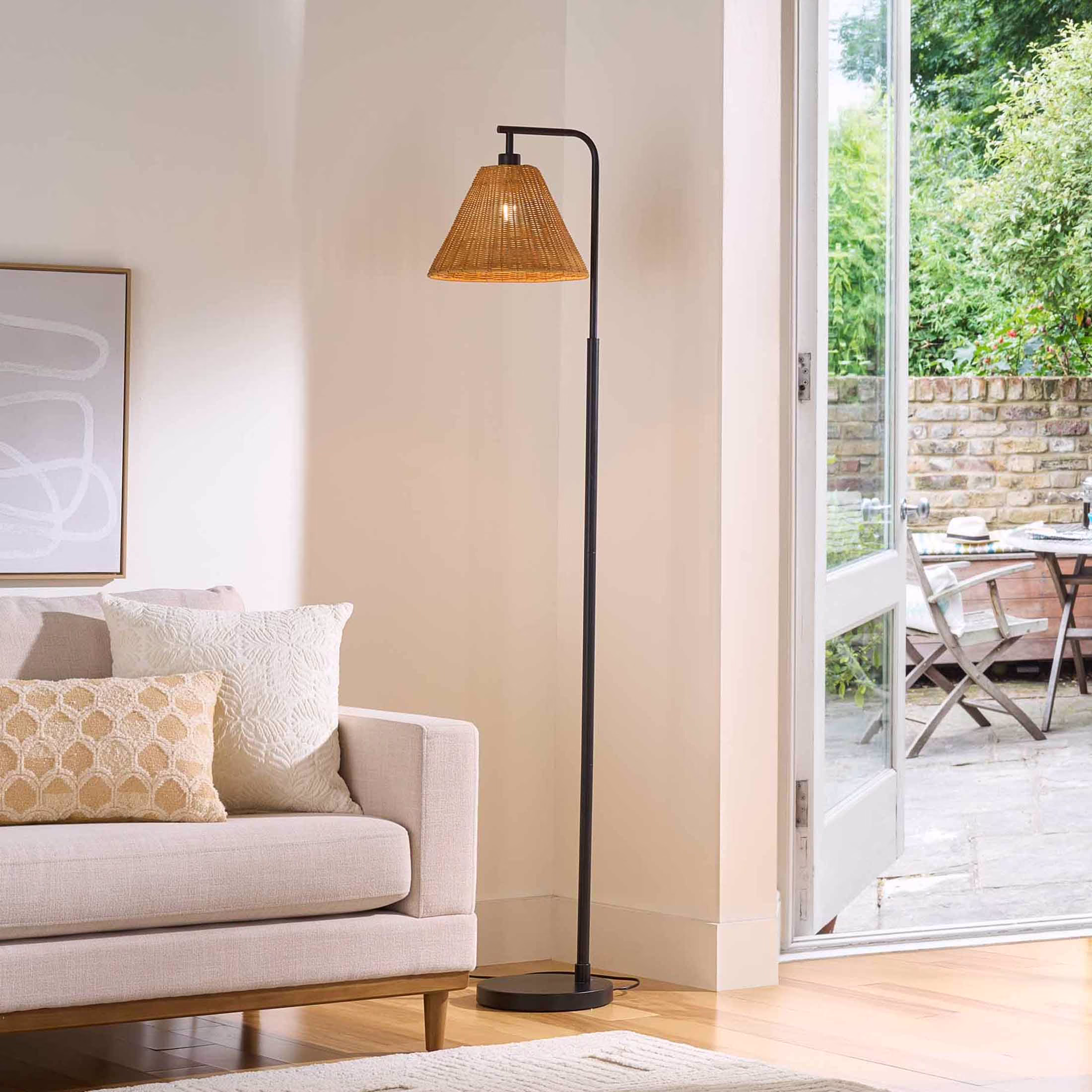 Better Homes & Gardens 70 Metal Floor Lamp with Natural Woven Rattan Shade