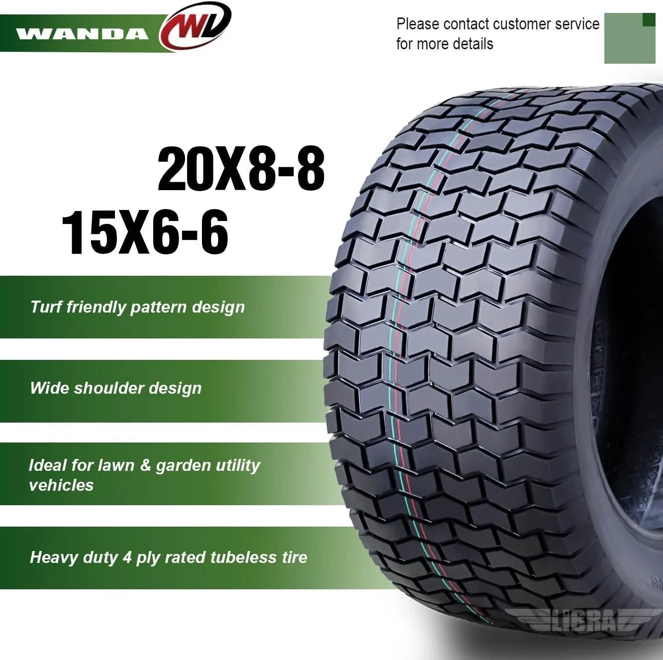 WANDA Set 4 15X6 - 6 & 20X8 - 8 Lawn Mower Tractor Cart Turf Tires 4 Ply - 13114/13131