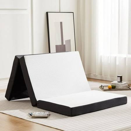Folding Mattress, 4 inch Tri-Fold Memory Foam Mattress Topper for Camping, Foldable Mattress Topper with Washable Cover, Single size, White