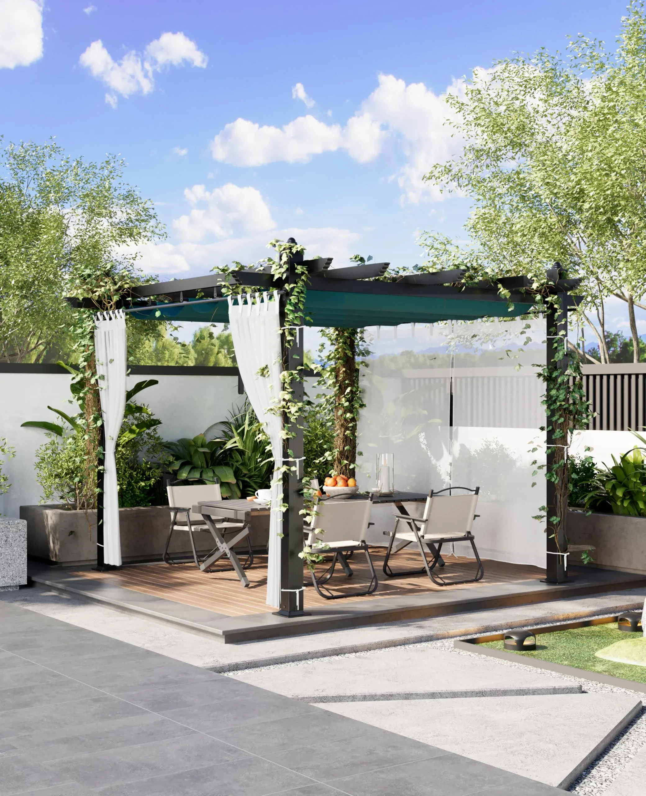 Outdoor Retractable Pergola with Sun Shade Canopy, 10' X 10'/10' X 13'  Patio Metal Shelter for Garden Porch Beach Pavilion Grill Gazebo, Modern Yard Grape Trellis Pergola