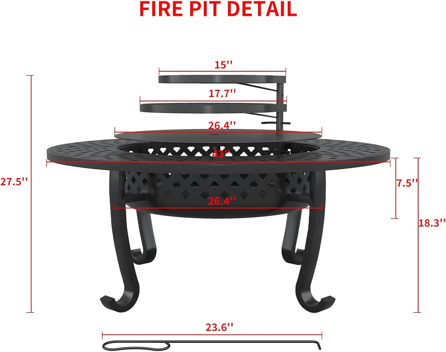 43 in Fire Pit with 2 Grill, Outdoor Wood Burning Firepit with Lid, Metal Round Table for Backyard Patio Garden Picnic Camping Bonfire