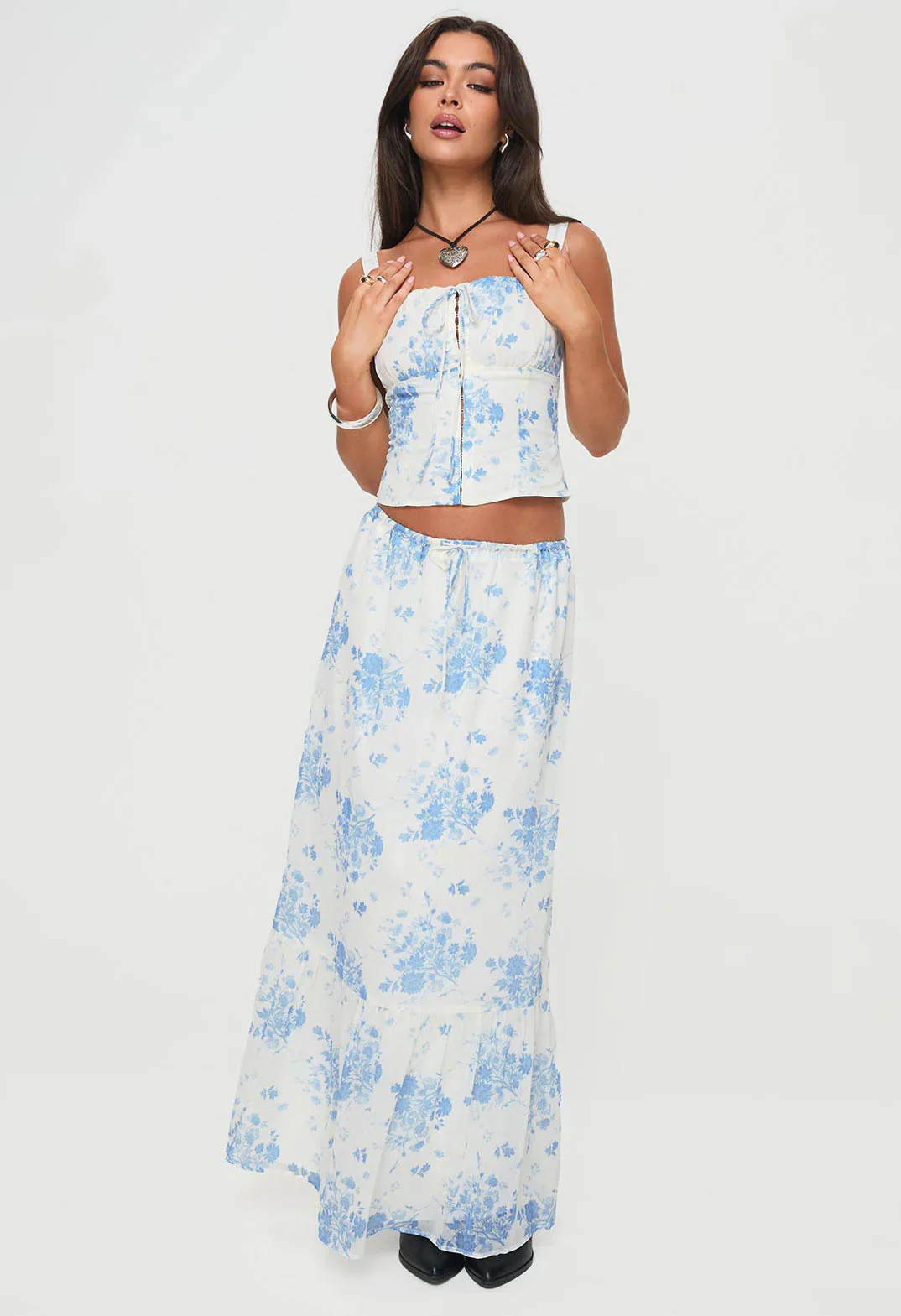 Modern Girl Maxi Skirt White Blue Floral