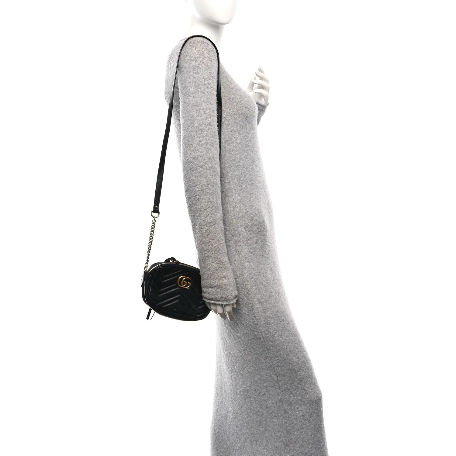 Calfskin Matelasse Mini GG Marmont Chain Shoulder Bag Black