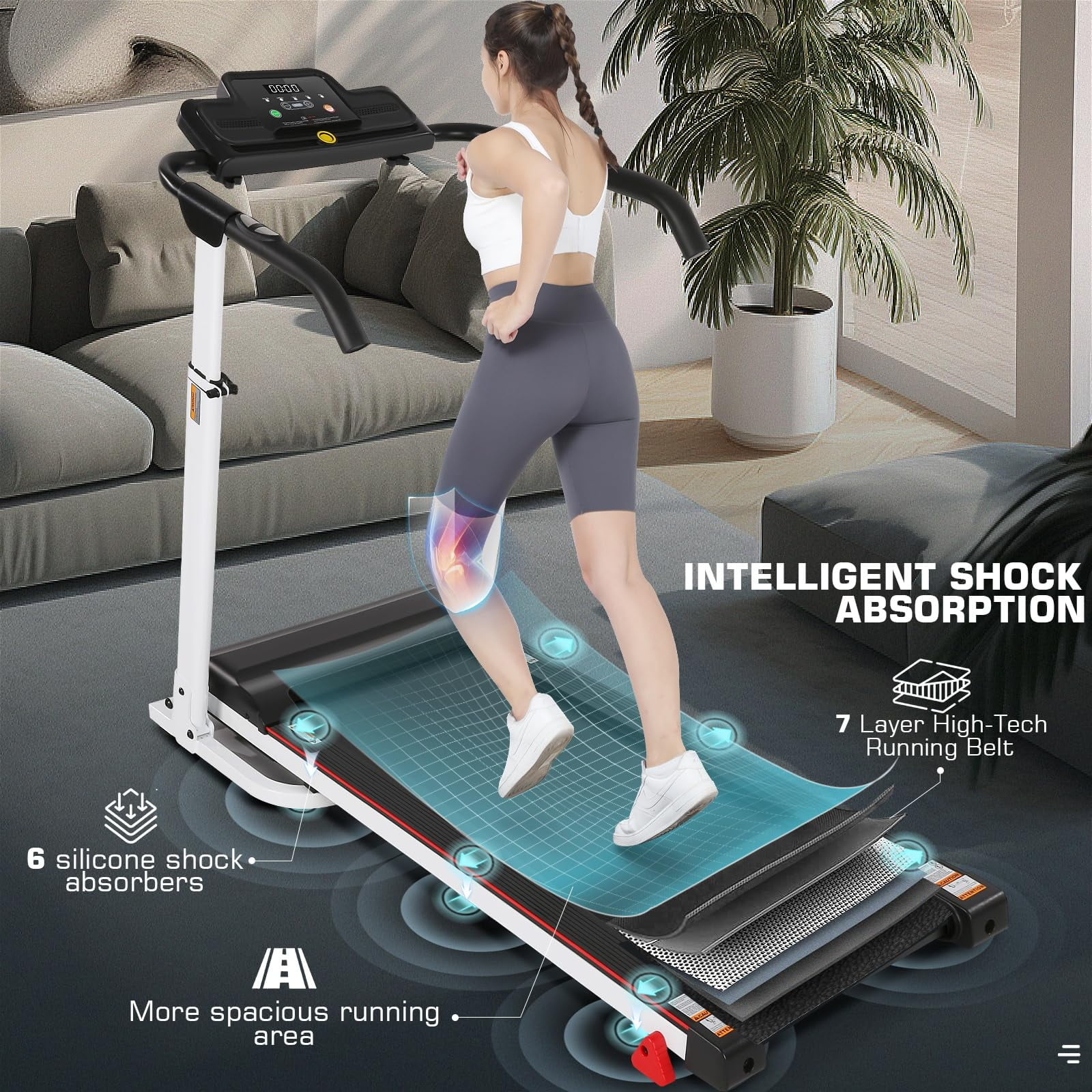 Folding Treadmill with Removable Desk, Foldable Treadmill with Adjustable Height, Treadmill 300 lb Weight Capacity, White