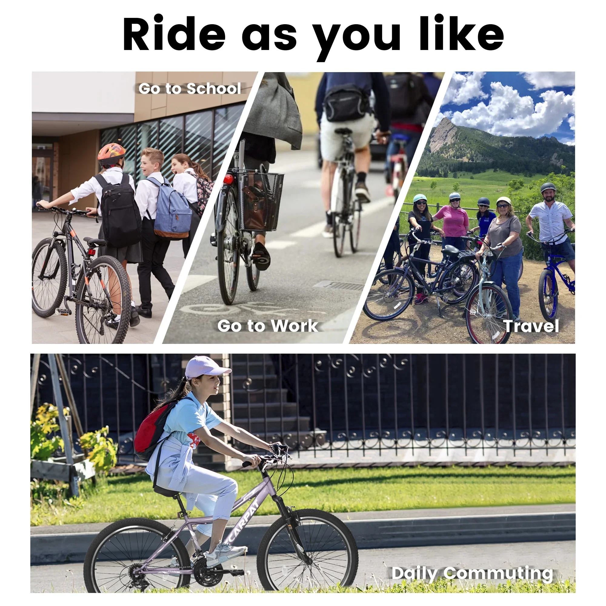 24“/26 Mountain Bike for Women - 21-Speed, Dual Disc Brakes, Front Suspension, All-Terrain Tires, 85% Pre-Assembled Carbon Steel Frame Bicycle