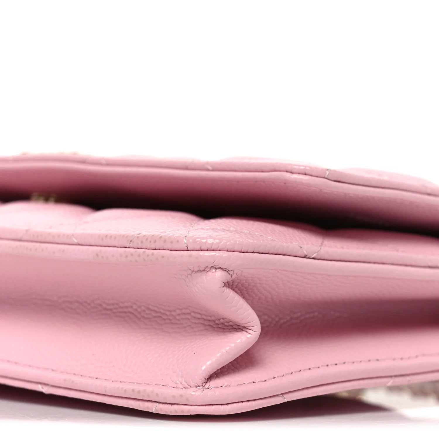 Caviar Quilted Textured CC Wallet on Chain WOC Light Pink