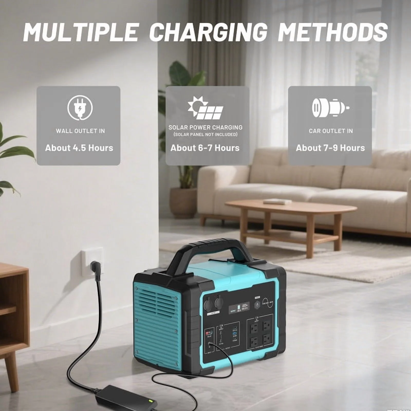1000W Portable Solar Generator, 1024Wh LiFePO4 Battery Power Station with 100W Solar Panel, USB-C Power Bank for for Camping, Outdoor Travel, RV, and Home Emergency-Blue - Image 3