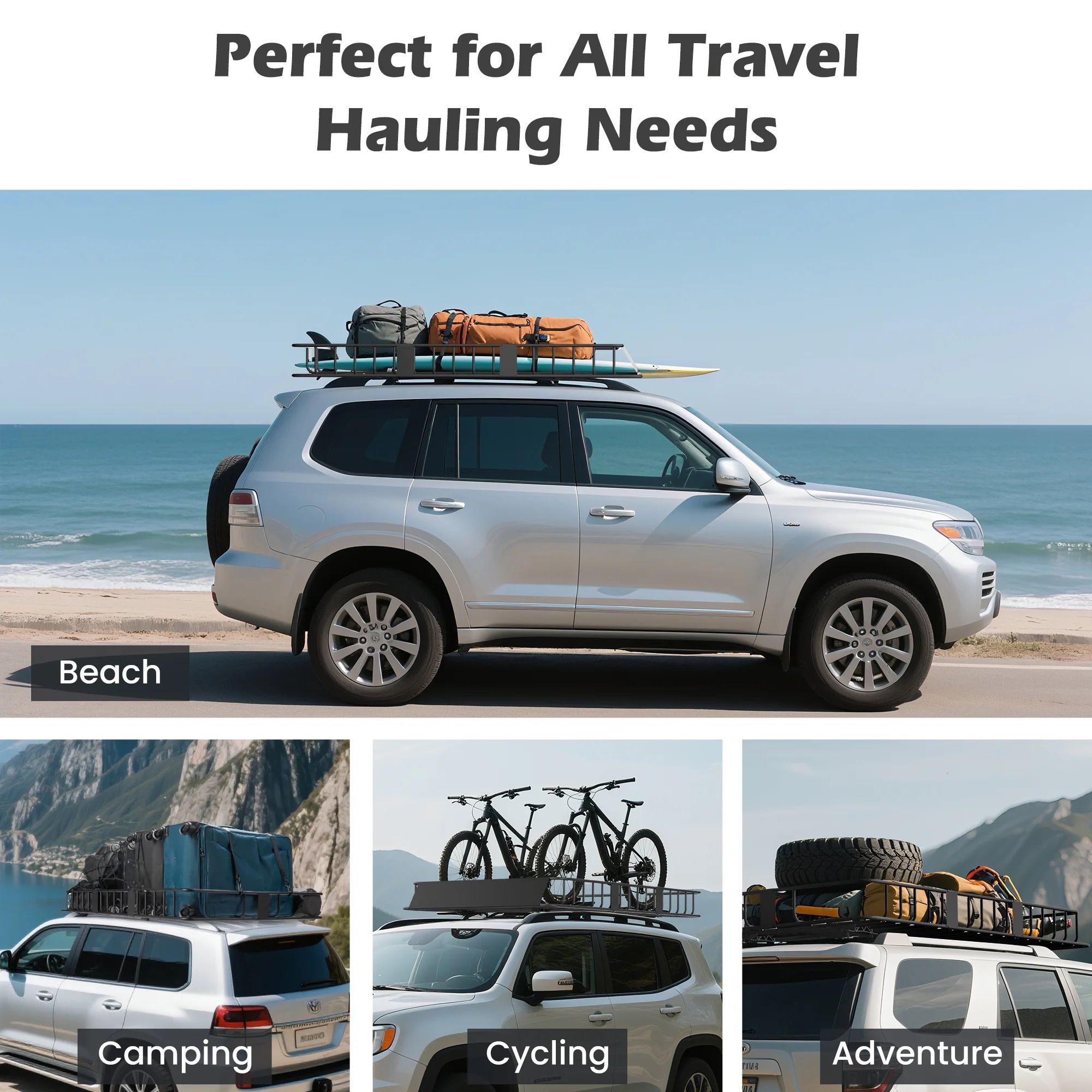 Roof Rack Cargo Basket,500 lb,64"x39"x6"Extendable Roof Luggage Holder Rack with 4 U-Bolts for SUV/RV,Camping - Image 10
