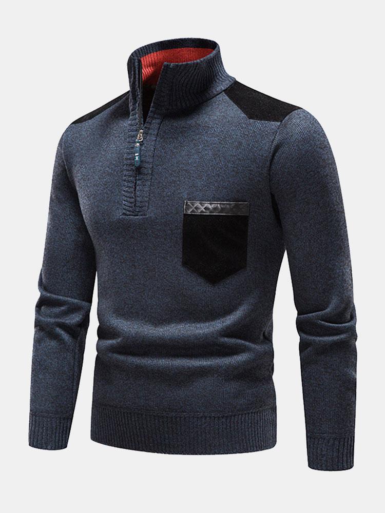 Pull à demi-zip avec empiècement de poche contrastée