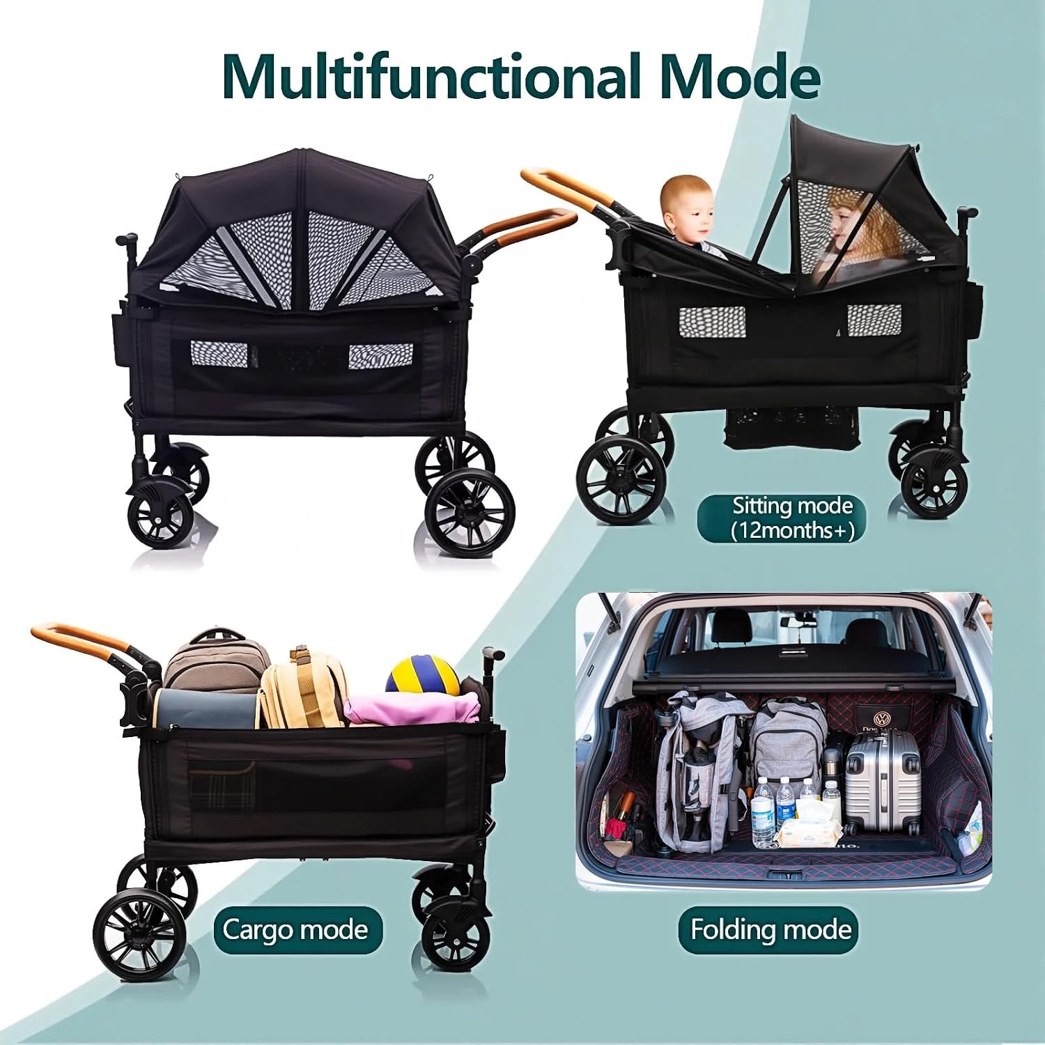MRZLB Luxury Wagon Stroller for 2 Kids & Cargo-Lightweight Travel Stroller