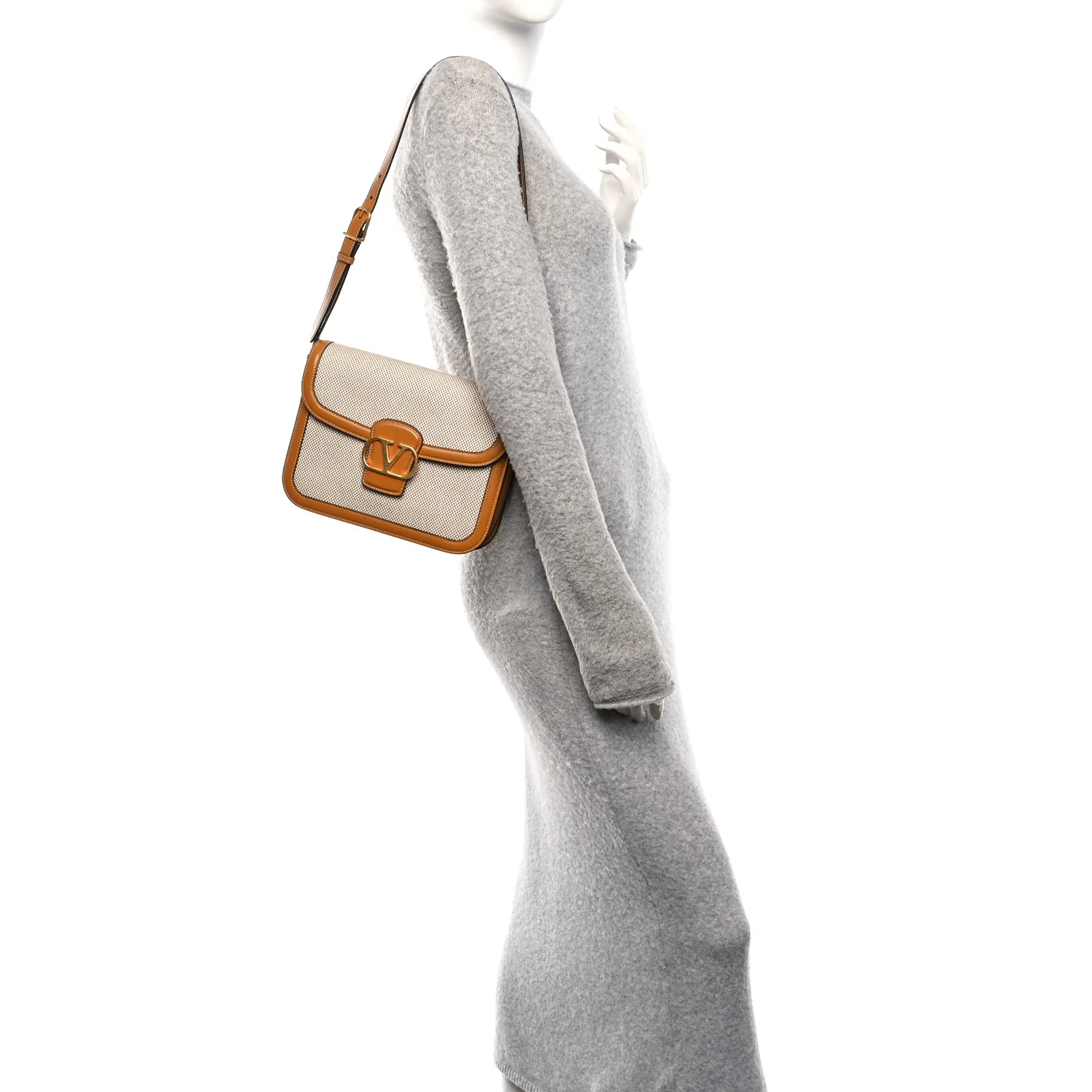 Smooth Calfskin Canvas 9to5 Shoulder Bag Natural Golden